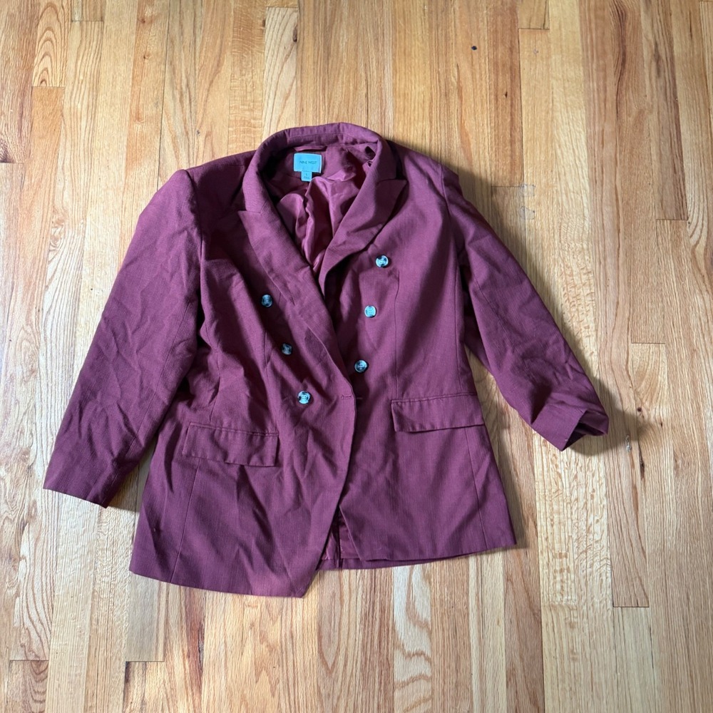 Nine West Double Breasted Blazer Size L Burgundy Wine Textured Professional